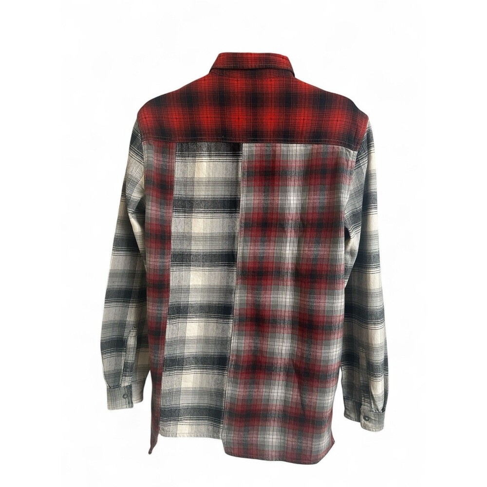 NWT Topman Asos Men's M Patchwork Plaid Flannel Button Up Shirt Red Black White - Picture 3 of 4
